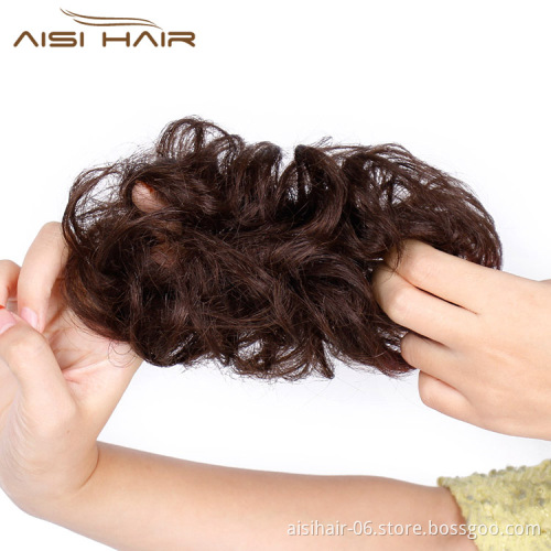 Aisi Hair Brazilian Human Hair Curly Brown Chignon Bun Elastic Rope Rubber Band Hairpiece Clip In Extension For Black Women